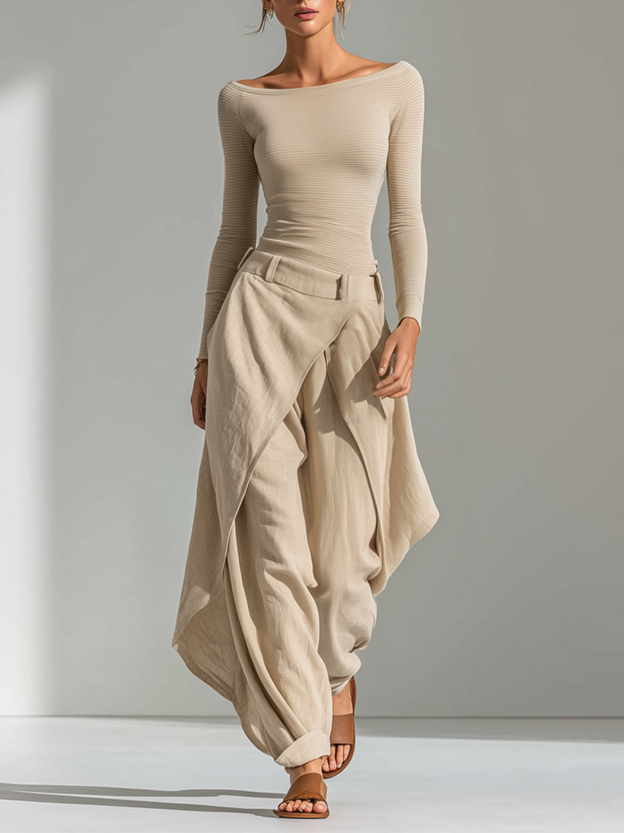 Serena | Boat Neck Top & Draped Wide-Leg Trouser Set