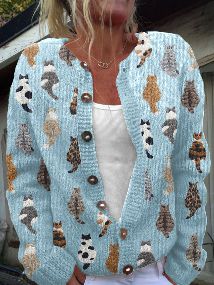 Florence| Whimsical Cat Knit Button Cardigan