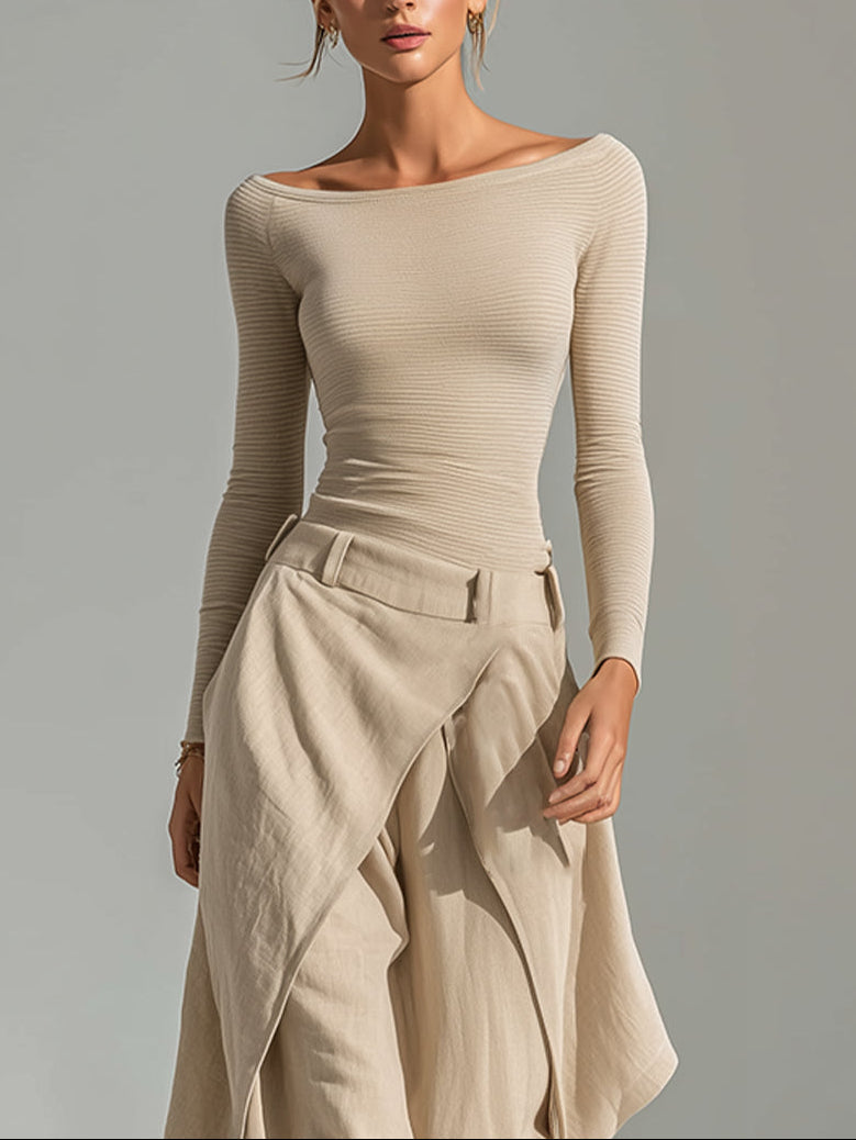 Serena | Boat Neck Top & Draped Wide-Leg Trouser Set