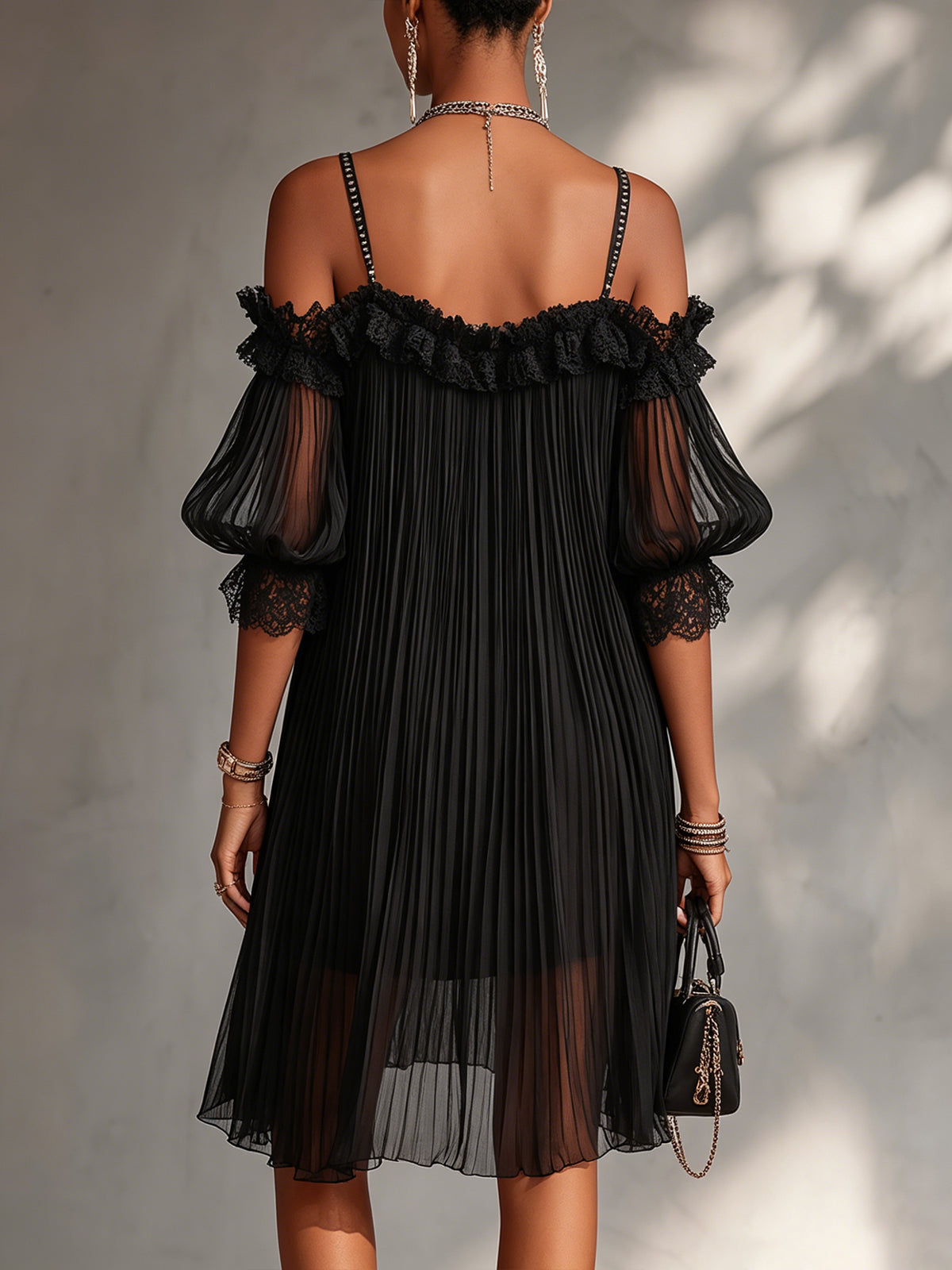Vittoria | Off-Shoulder Pleated Mini Dress with Lace Trim