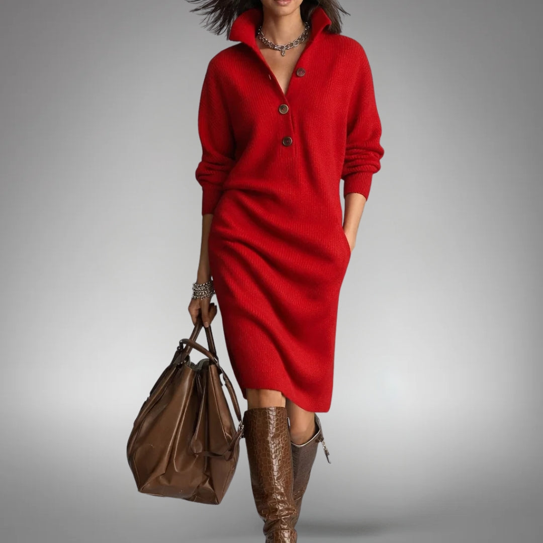 Elyon | High-Neck Buttoned Knit Sweater Dress