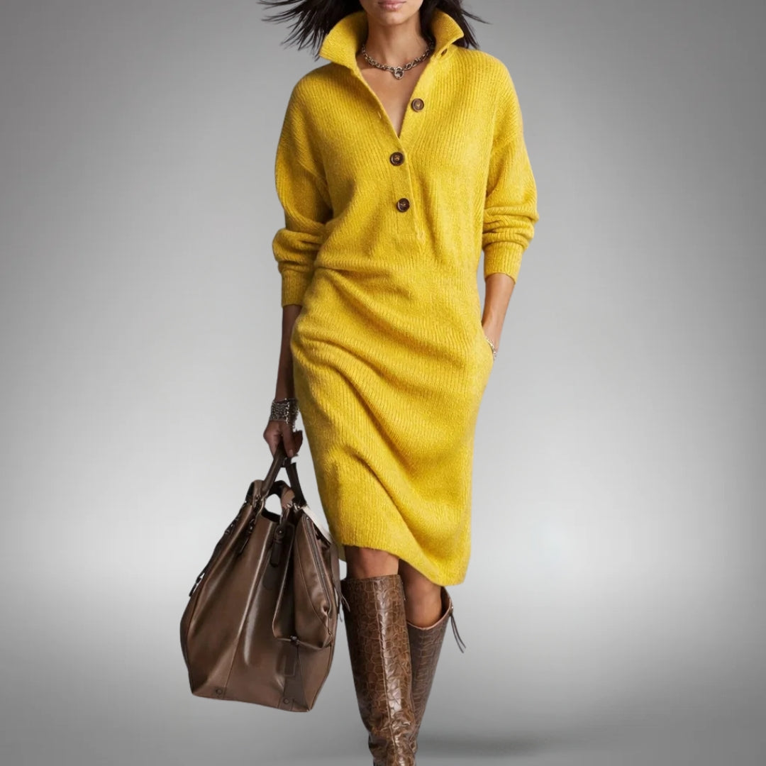 Elyon | High-Neck Buttoned Knit Sweater Dress