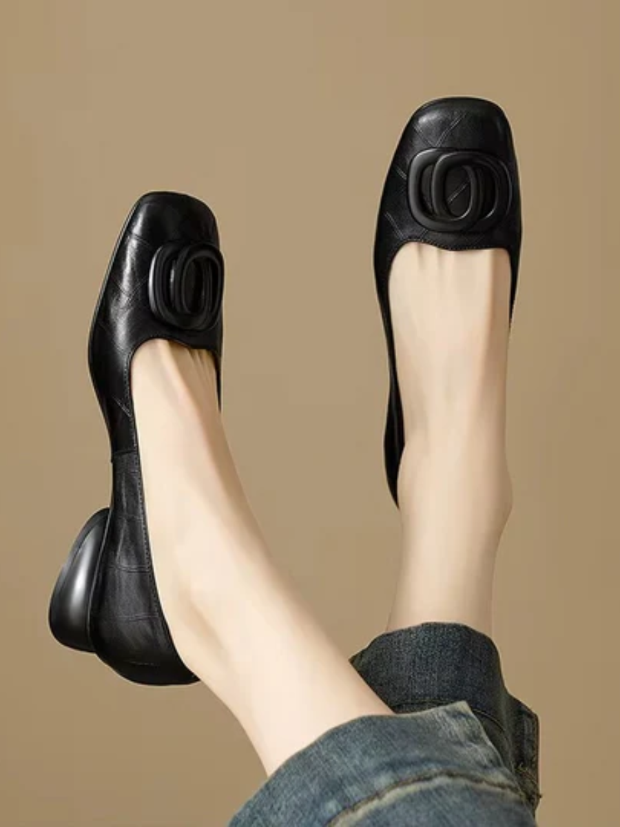 Opium | Elegant Leather Block-Heel Flats