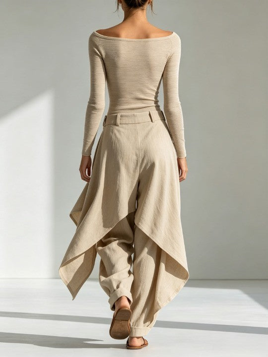 Serena | Boat Neck Top & Draped Wide-Leg Trouser Set