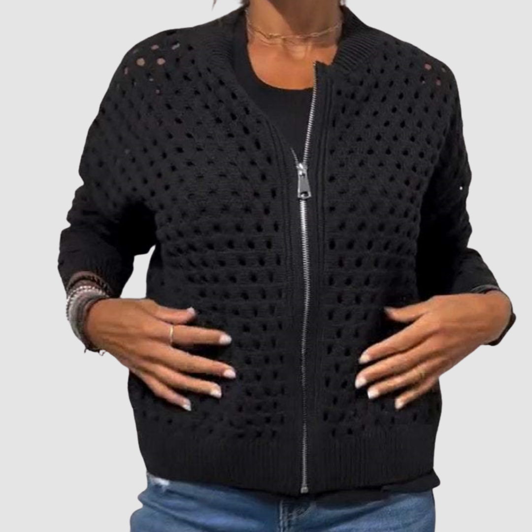 Desiree | Textured Zip-Front Knit Cardigan