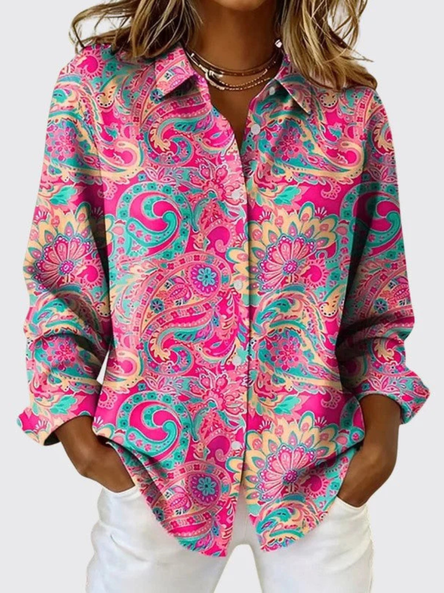 Joanna™ | Elegant Paisley Print Button-Up Blouse