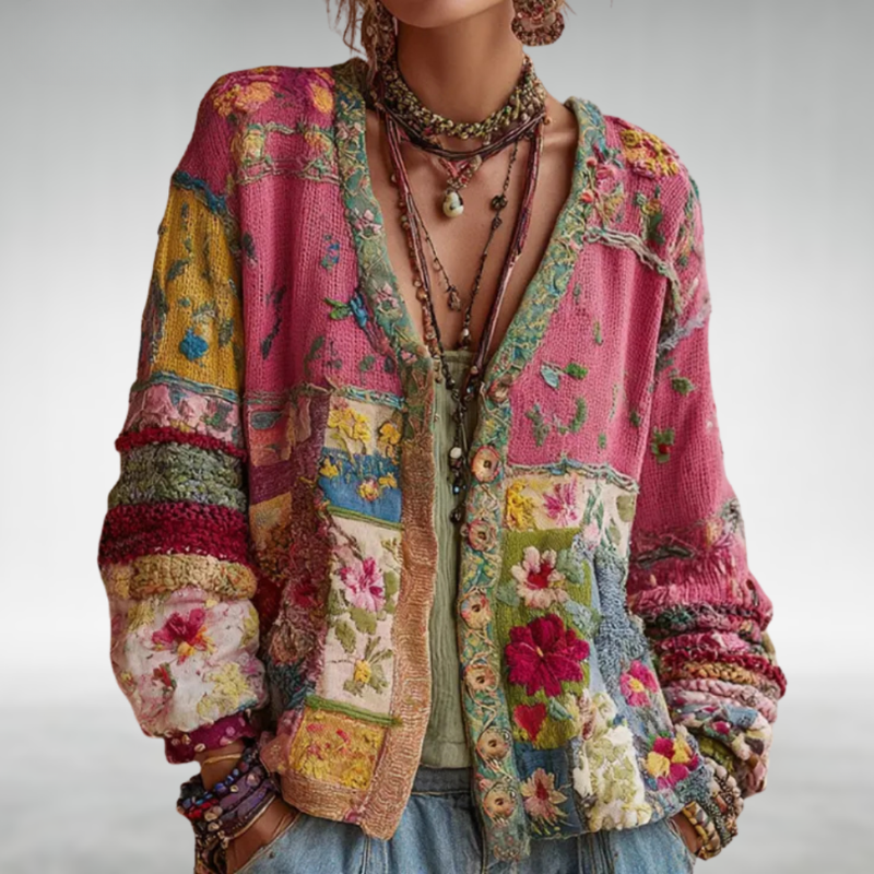 Milla | Bohemian Patchwork Button-Up Cardigan