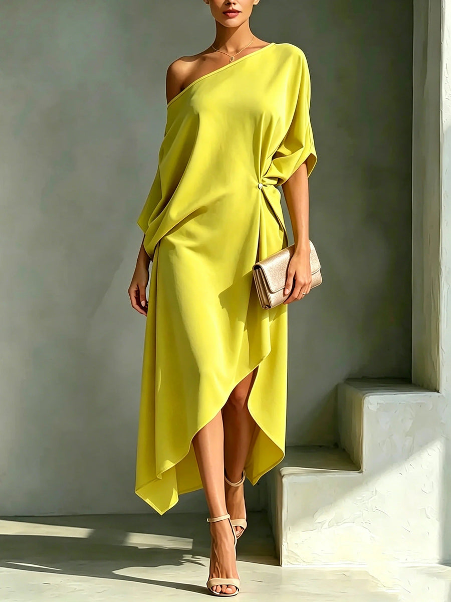 Camila | Elegant One-Shoulder Draped Midi Dress