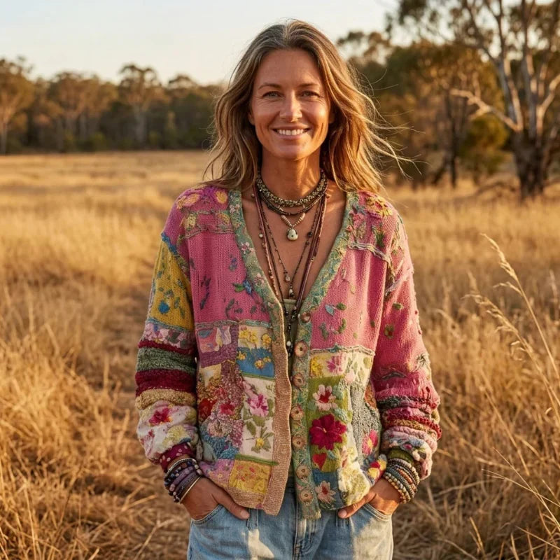 Milla | Bohemian Patchwork Button-Up Cardigan