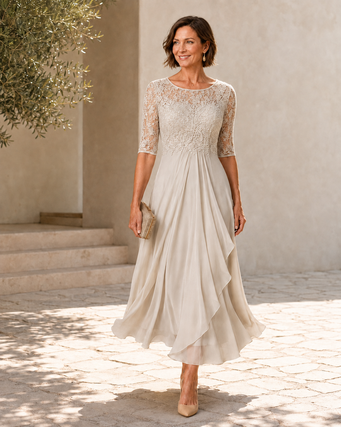 Rose | Elegant Lace-Bodice Midi Dress