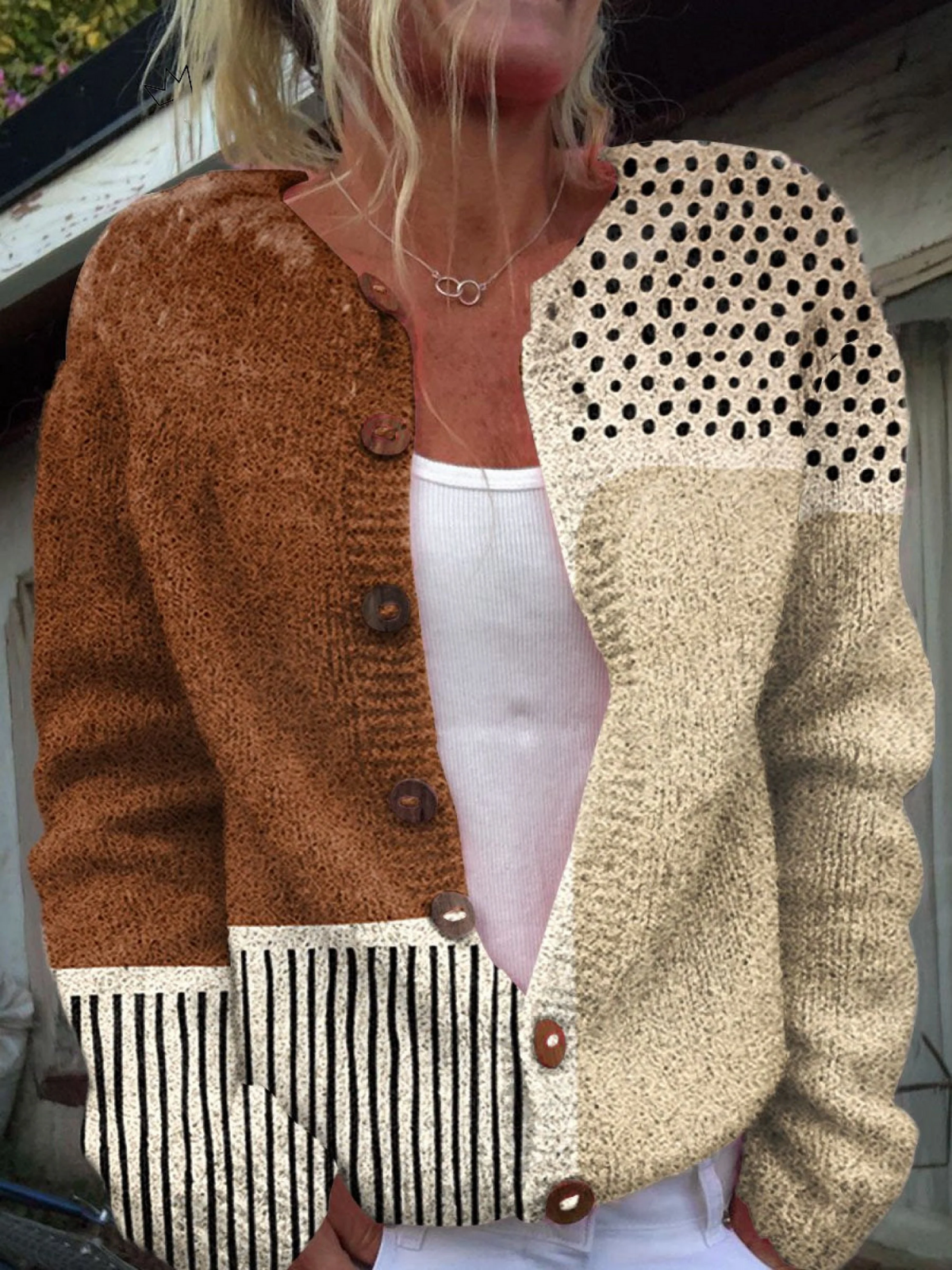 Maisie | Modern Patchwork Knit Button Cardigan
