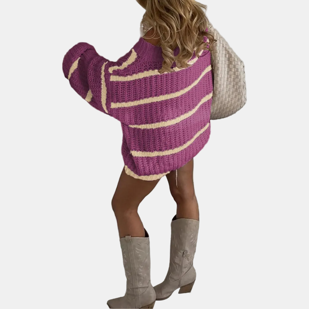 Sabrina | Cozy Off-Shoulder Striped Knit Sweater
