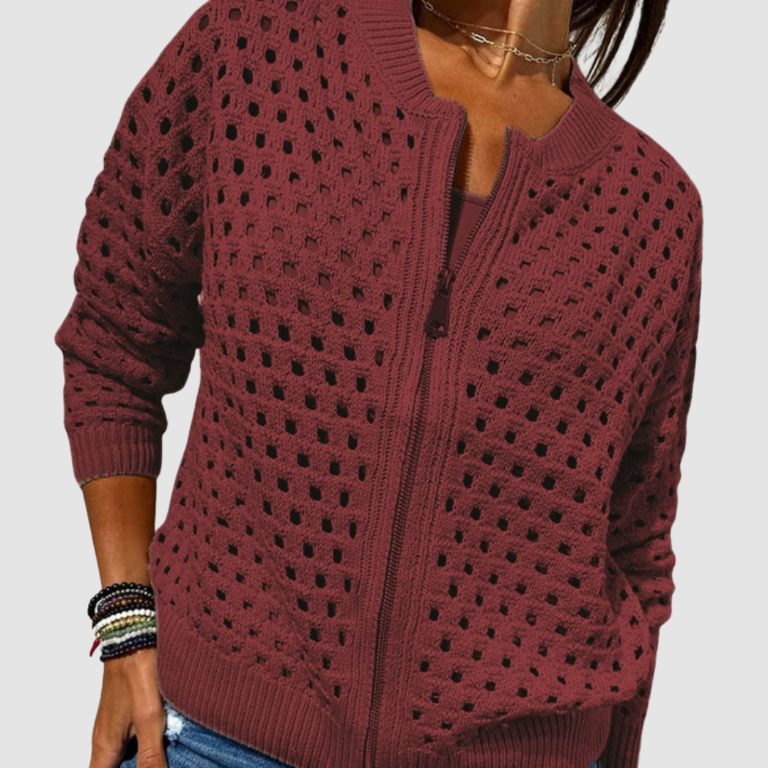 Desiree | Textured Zip-Front Knit Cardigan