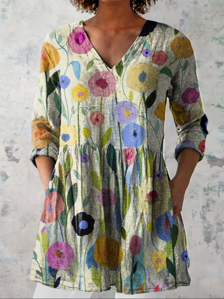 Émilie | Artistic Floral Print Relaxed Blouse