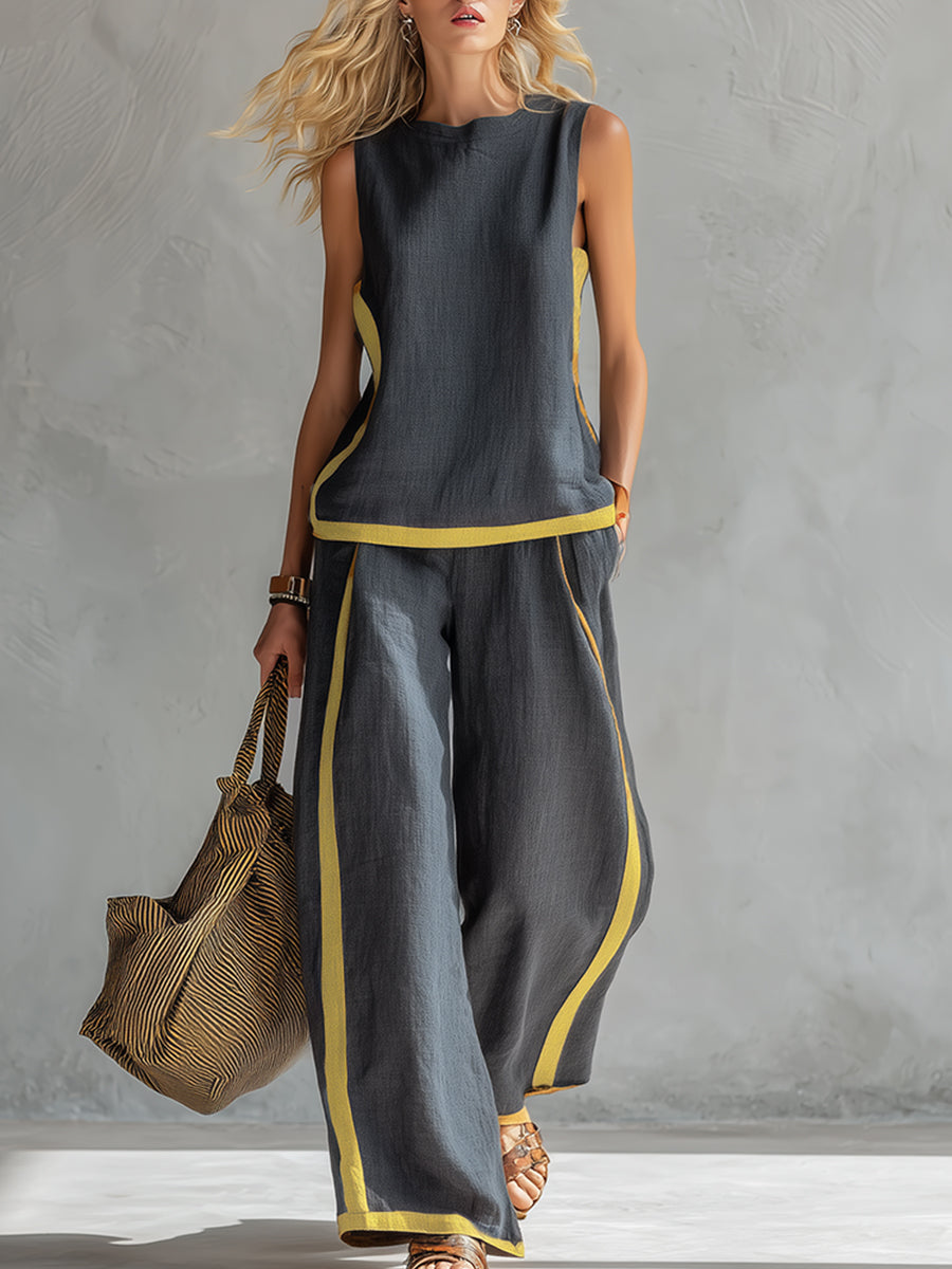 Leila – Two-tone Vest and Pants Set