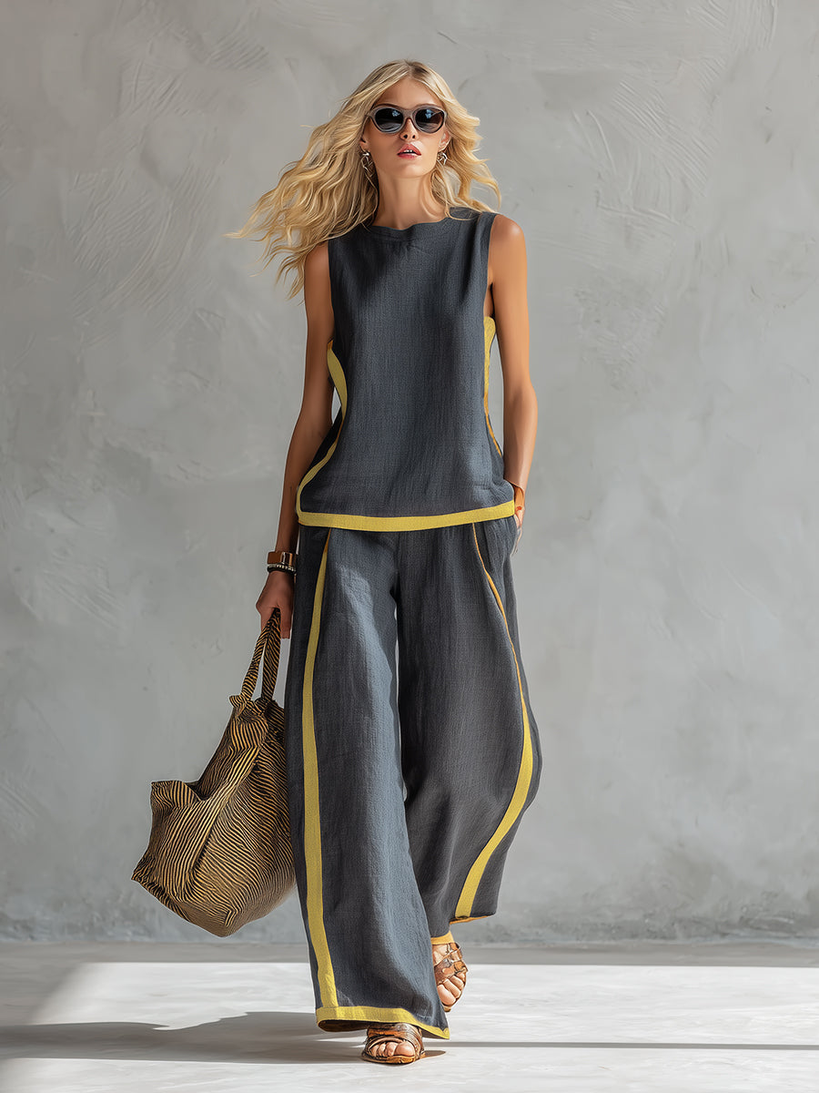 Leila – Two-tone Vest and Pants Set