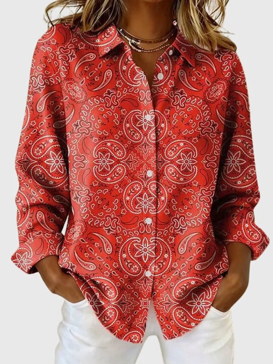 Joanna™ | Elegant Paisley Print Button-Up Blouse