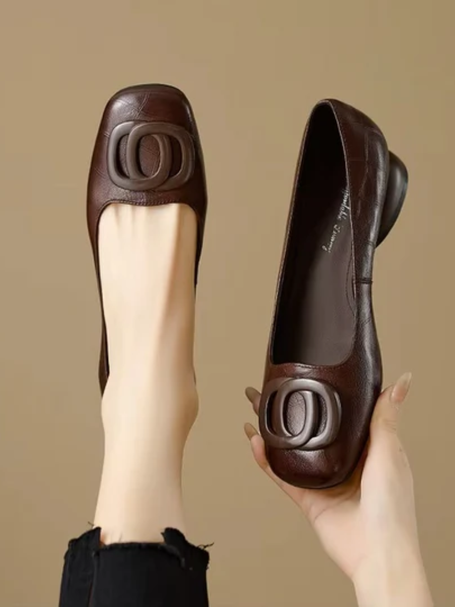 Opium | Elegant Leather Block-Heel Flats