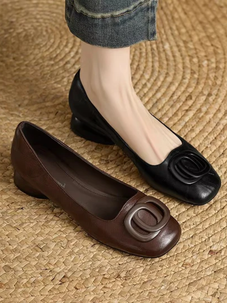 Opium | Elegant Leather Block-Heel Flats