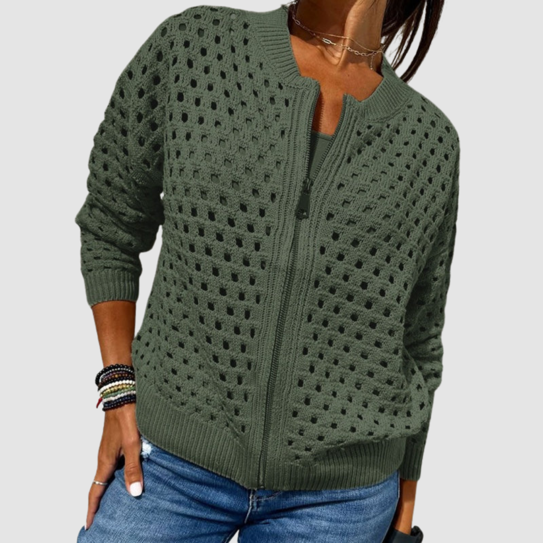 Desiree | Textured Zip-Front Knit Cardigan
