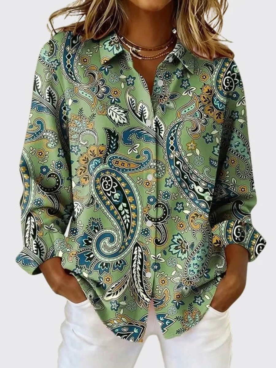 Joanna™ | Elegant Paisley Print Button-Up Blouse