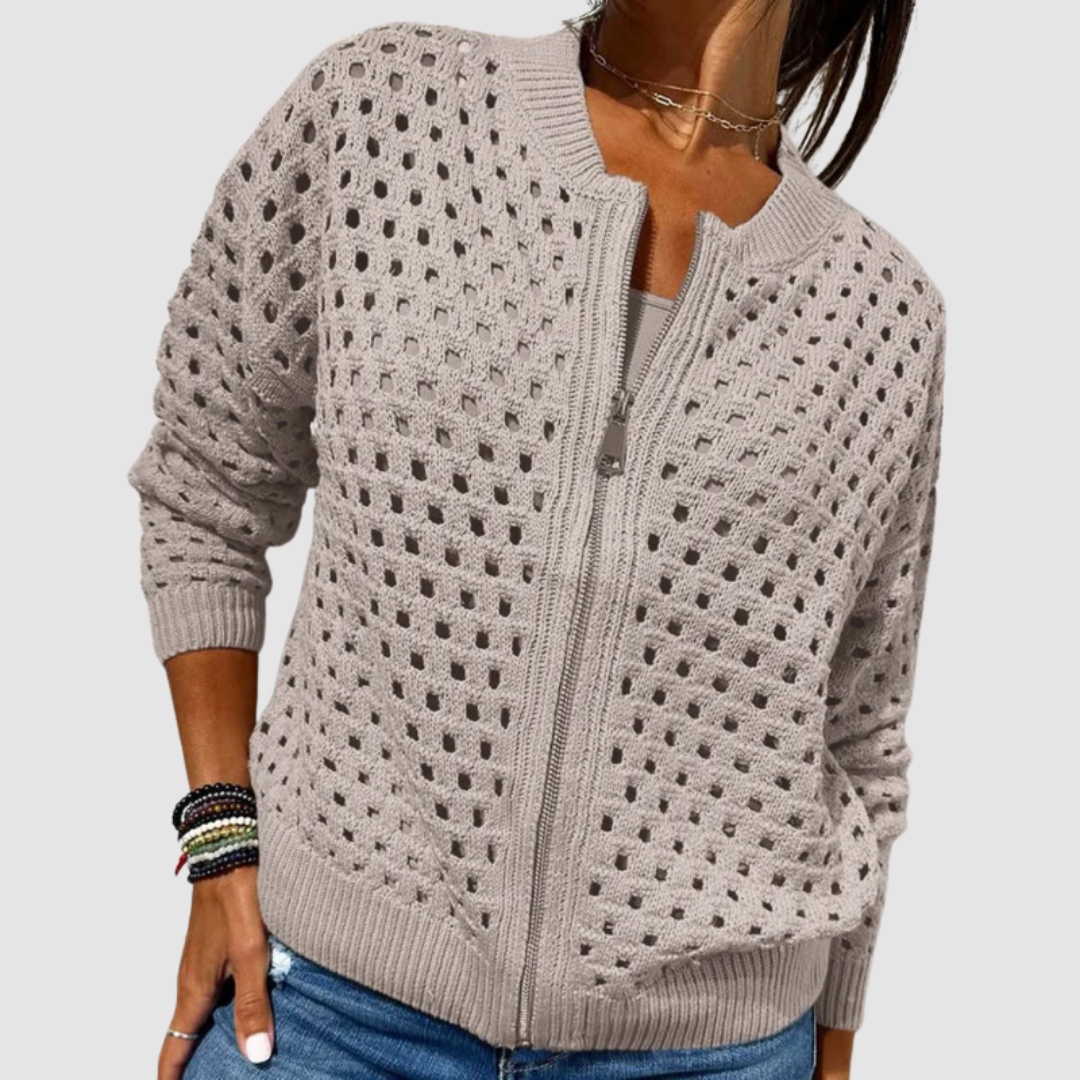 Desiree | Textured Zip-Front Knit Cardigan