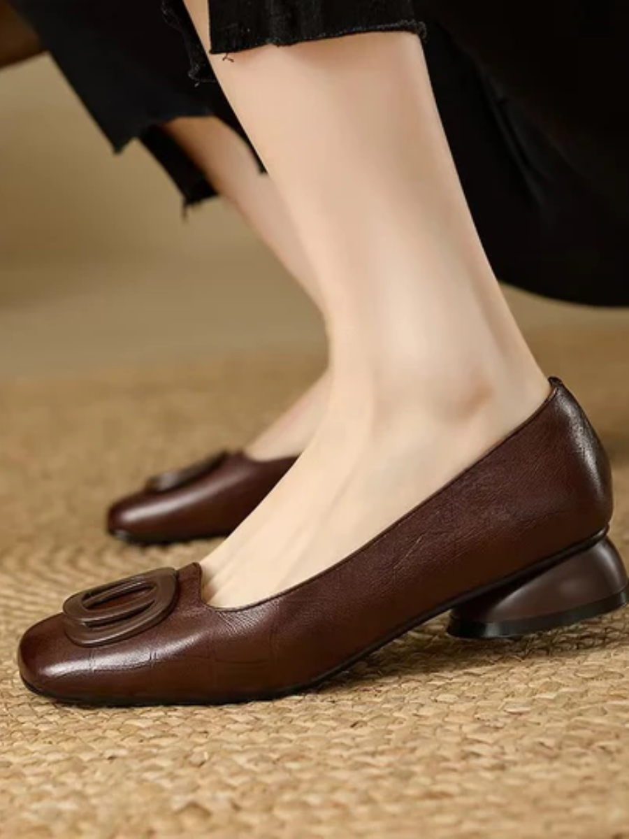 Opium | Elegant Leather Block-Heel Flats