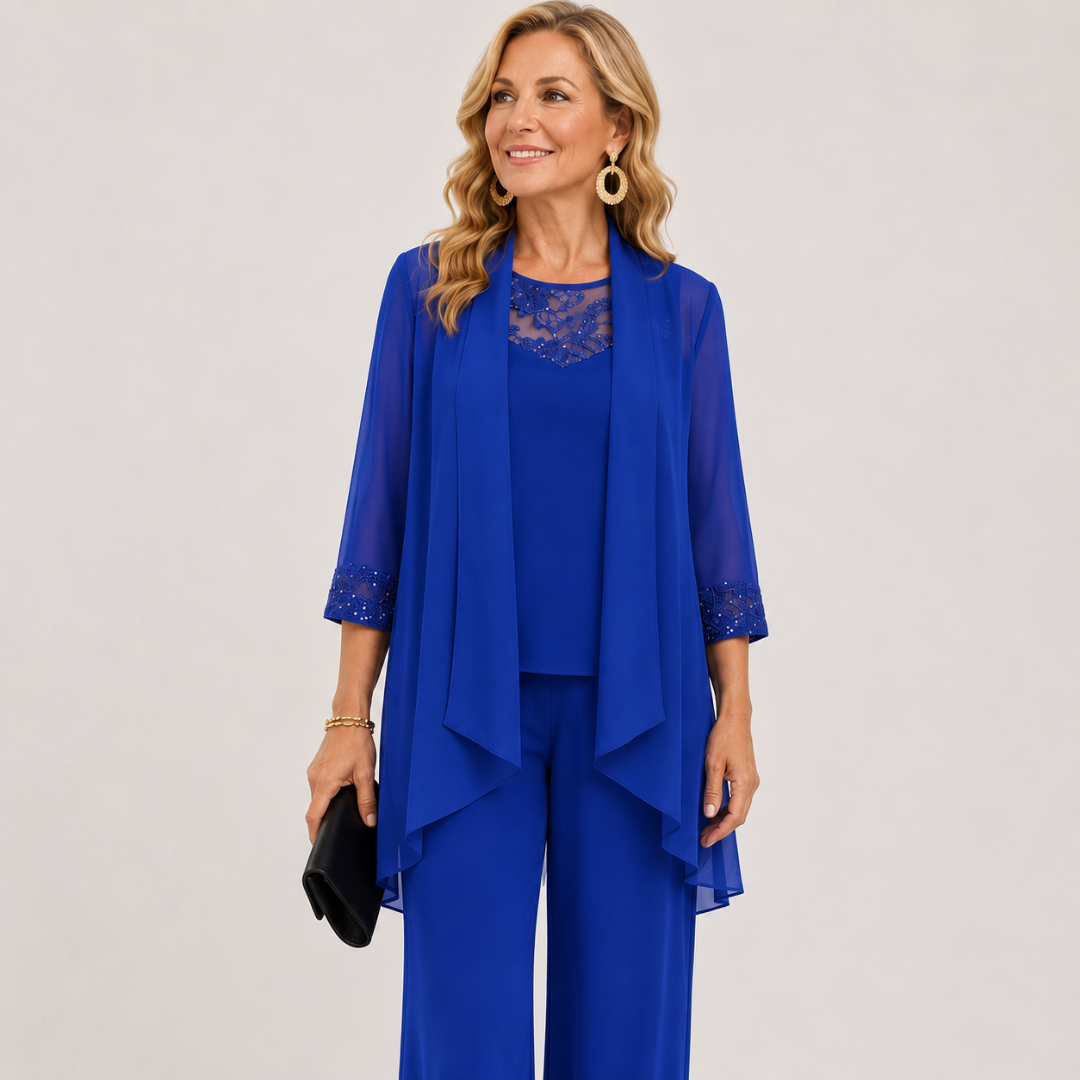 Eleanor™ | Lace-Detail Jacket & Wide-Leg Trouser Set