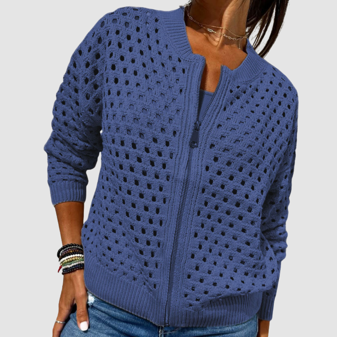 Desiree | Textured Zip-Front Knit Cardigan