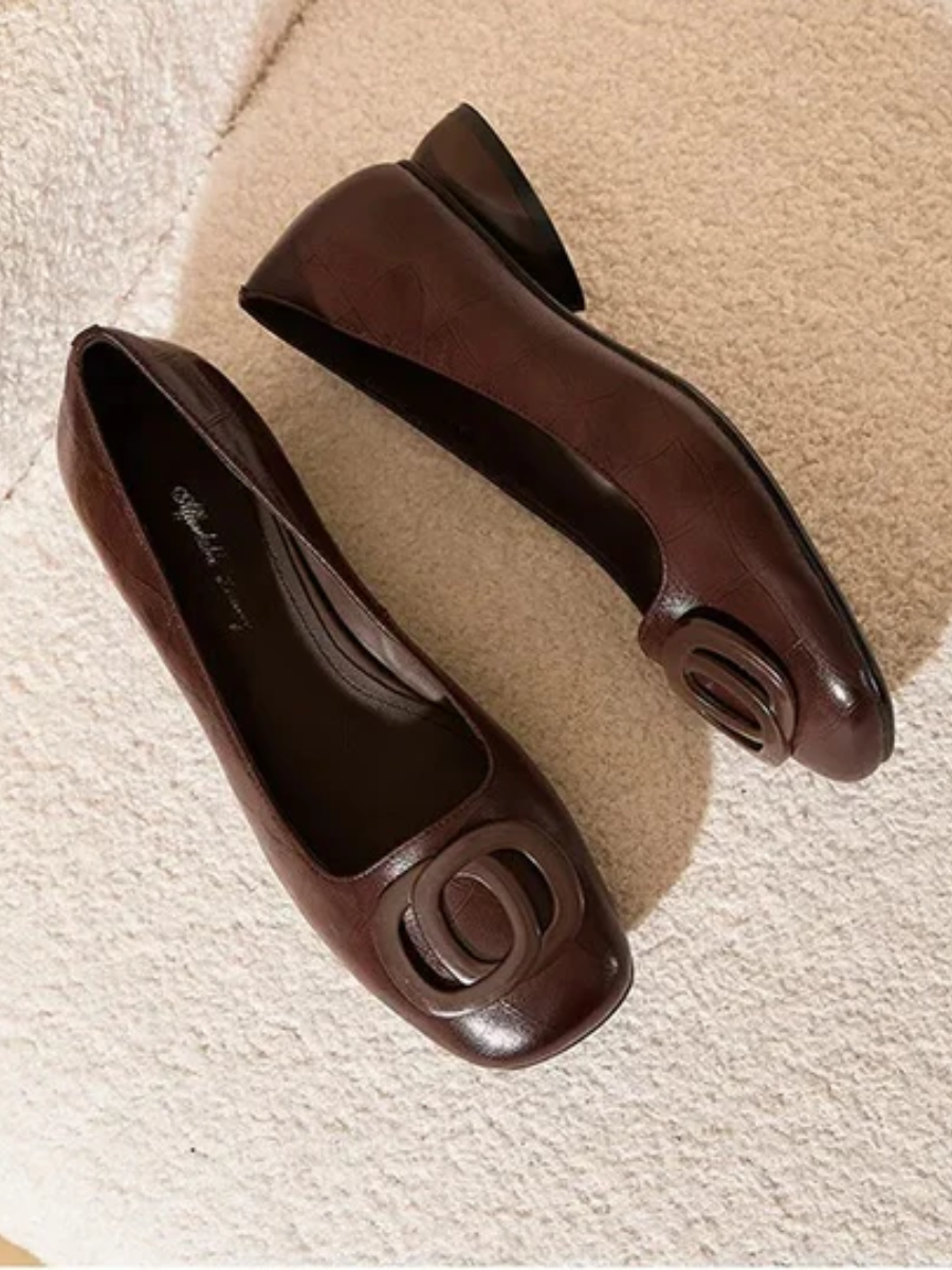 Opium | Elegant Leather Block-Heel Flats