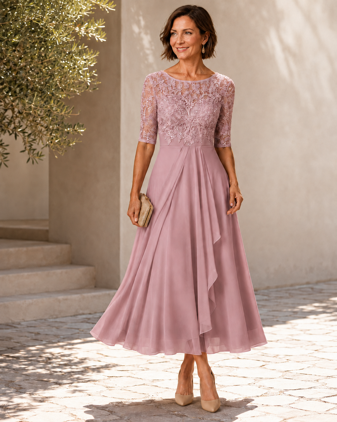Rose | Elegant Lace-Bodice Midi Dress