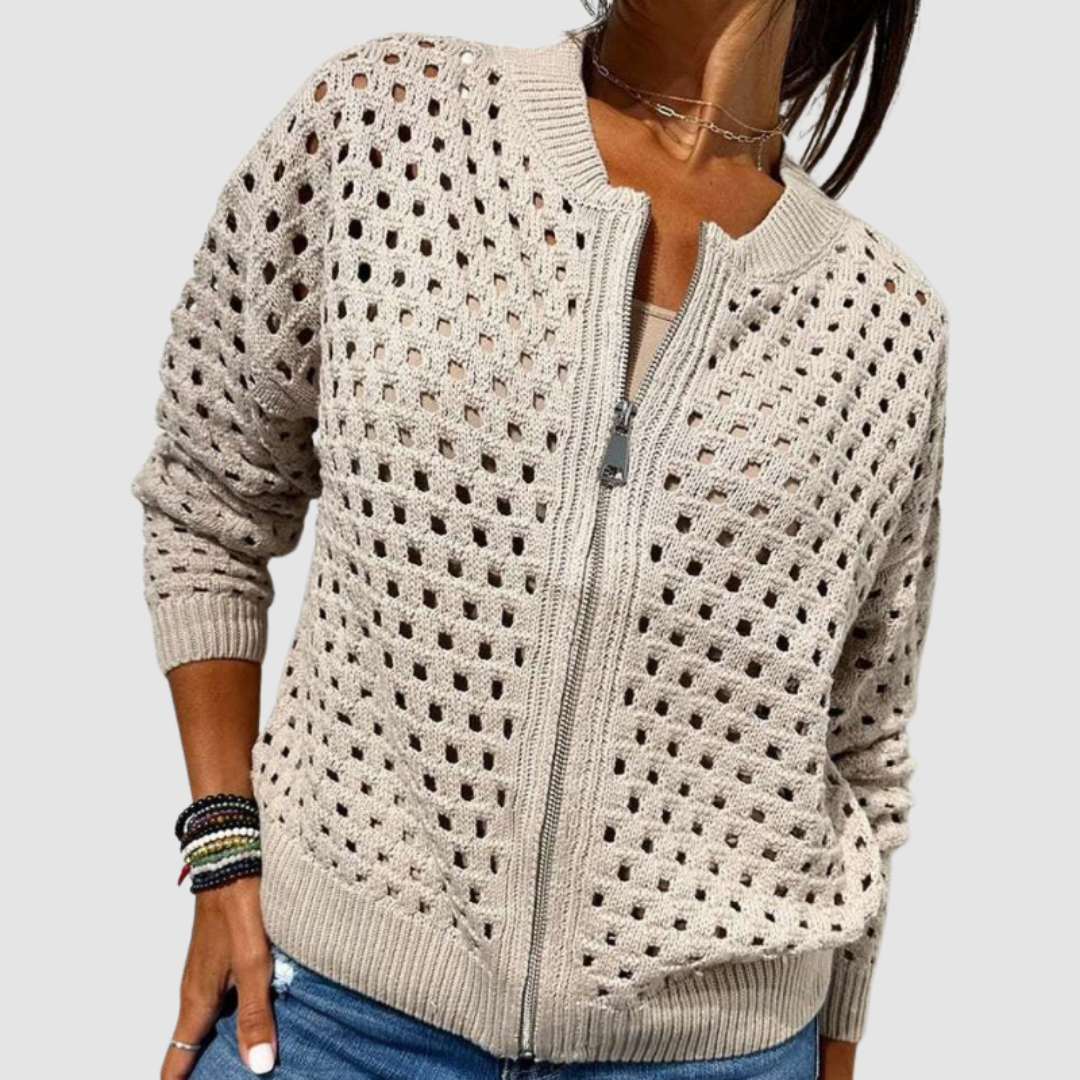 Desiree | Textured Zip-Front Knit Cardigan