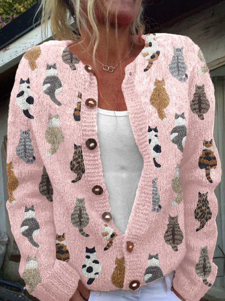 Florence| Whimsical Cat Knit Button Cardigan