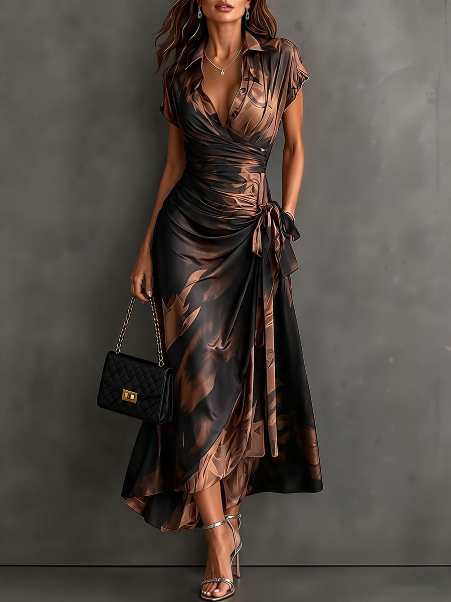 Sienna™ | Elegant Abstract Wrap Midi Dress