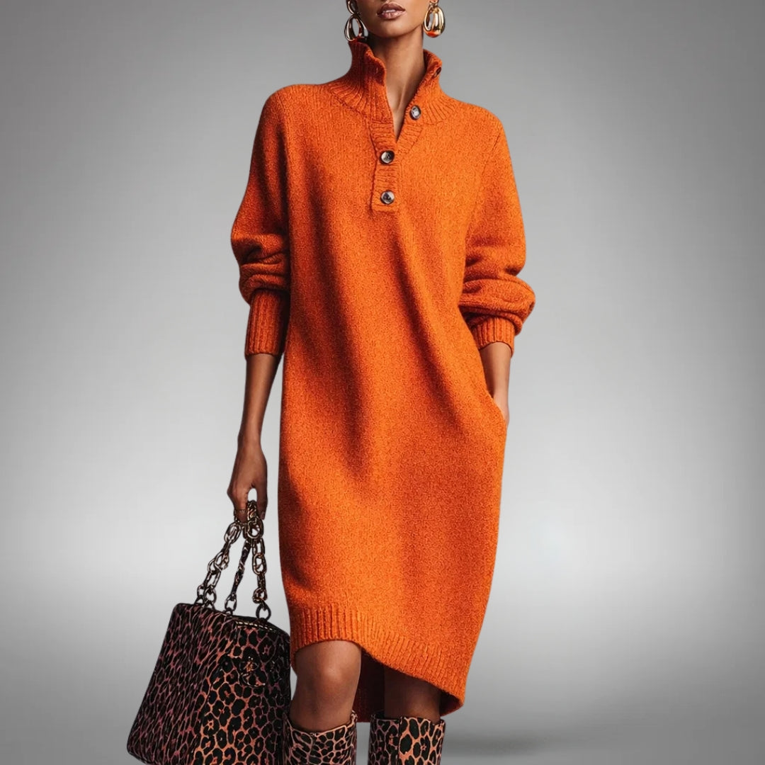 Elyon | High-Neck Buttoned Knit Sweater Dress