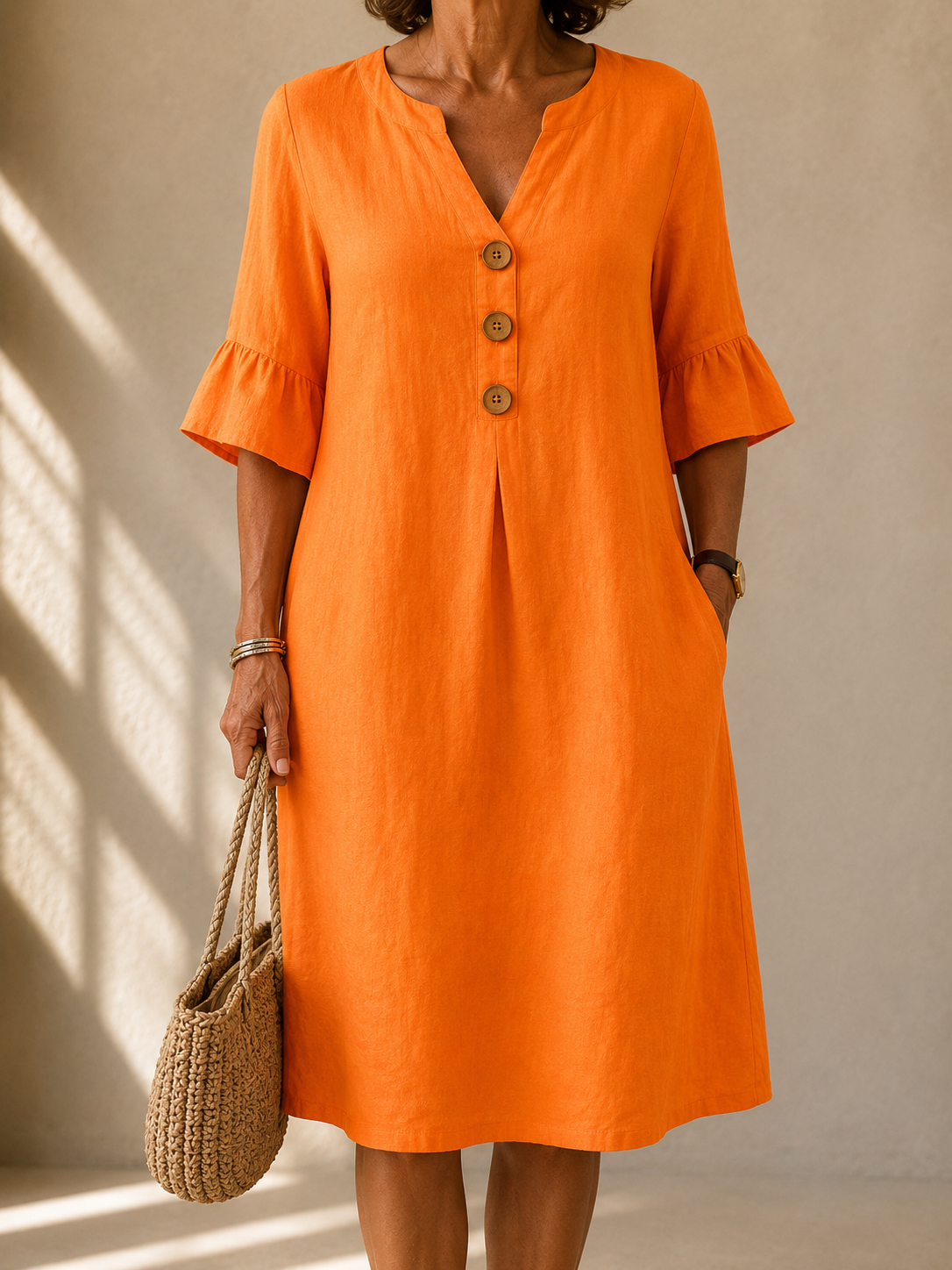 Mathilde | Elegant V-Neck Button-Front Midi Dress