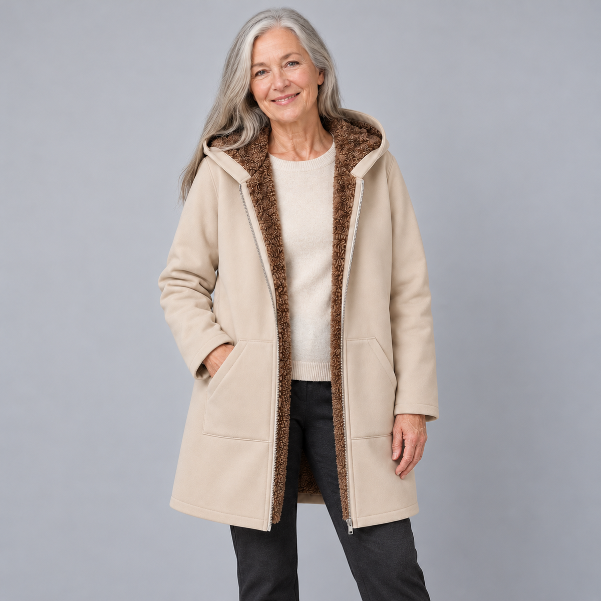 Evelyn | Cozy Sherpa-Lined Hooded Coat
