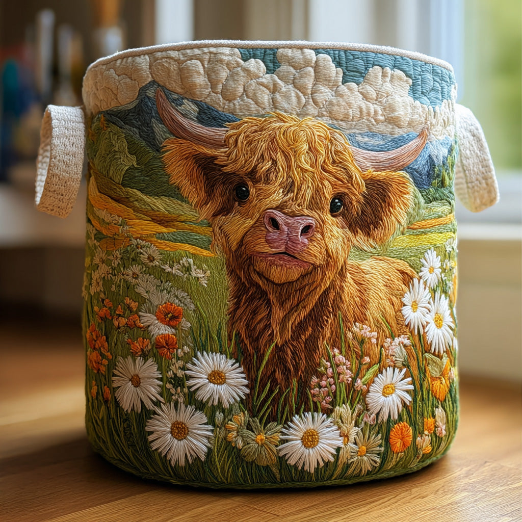 Fiona | Highland Cow Meadow Bloom Quilted Laundry Basket