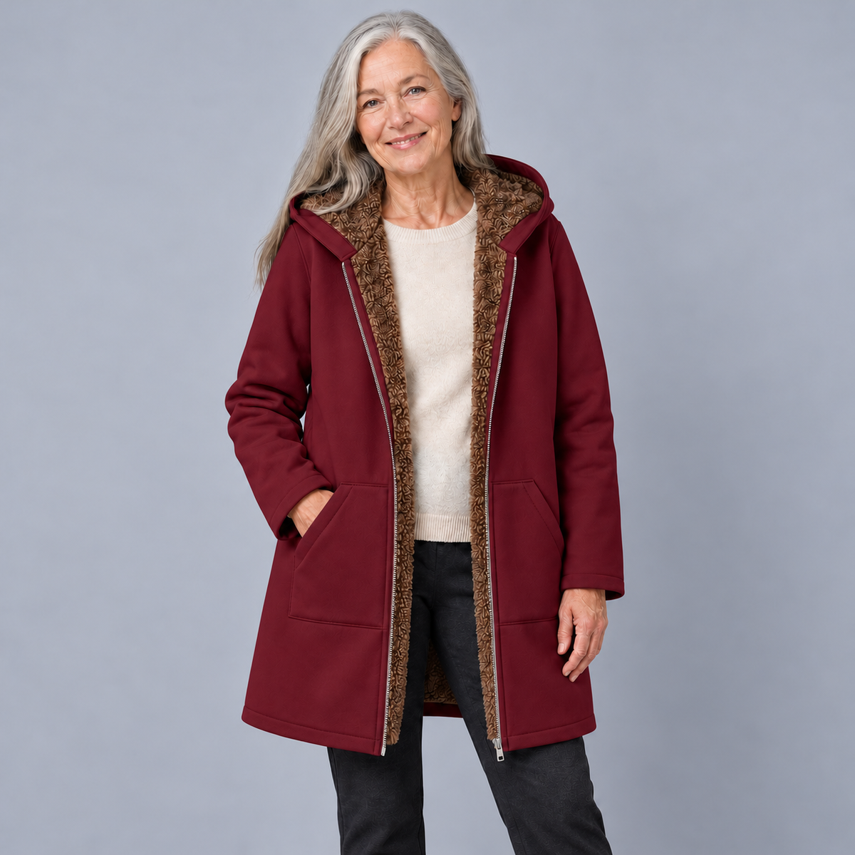 Evelyn | Cozy Sherpa-Lined Hooded Coat