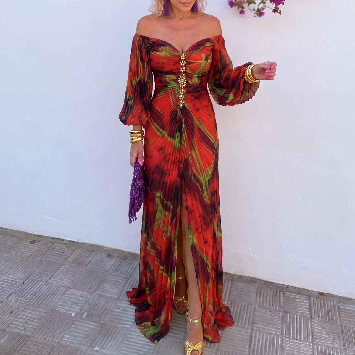 Mia | Off-Shoulder Ruched Floral Maxi Dress