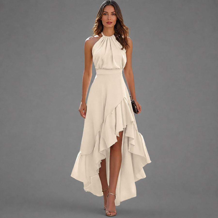 Marcella | Elegant Halter Ruffle Maxi Dress