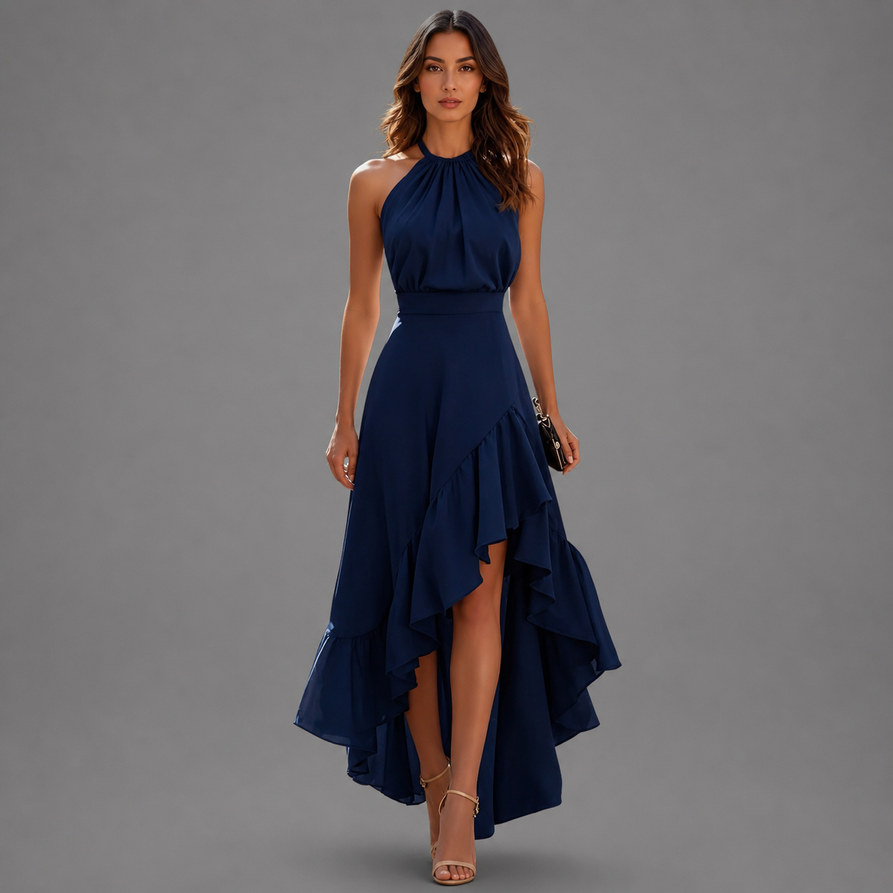 Marcella | Elegant Halter Ruffle Maxi Dress