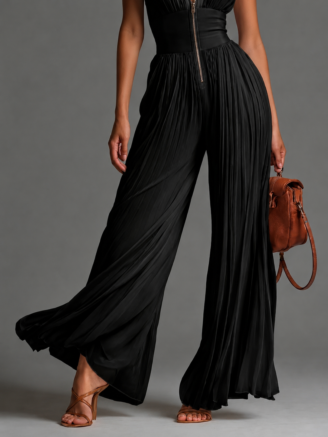 Laure | Pleated Wide-Leg Zip-Front Jumpsuit