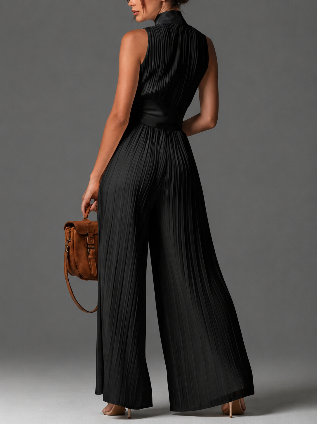 Laure | Pleated Wide-Leg Zip-Front Jumpsuit