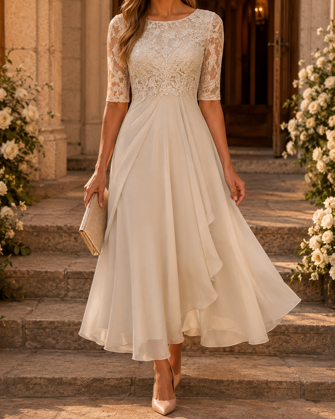 Rose | Timeless Lace Elegance Midi Dress