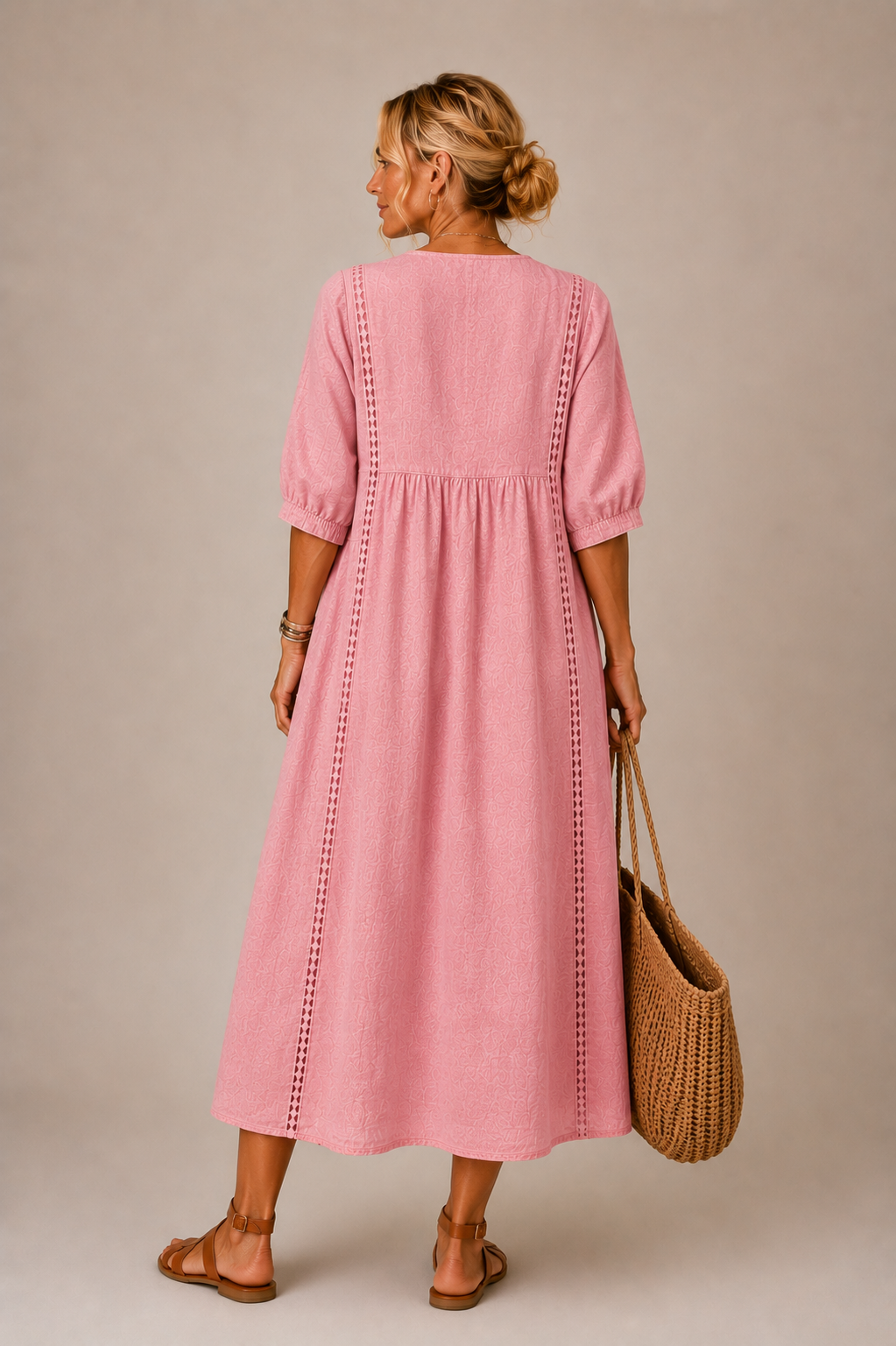 Sefi | Lace Trim V-Neck Midi Dress