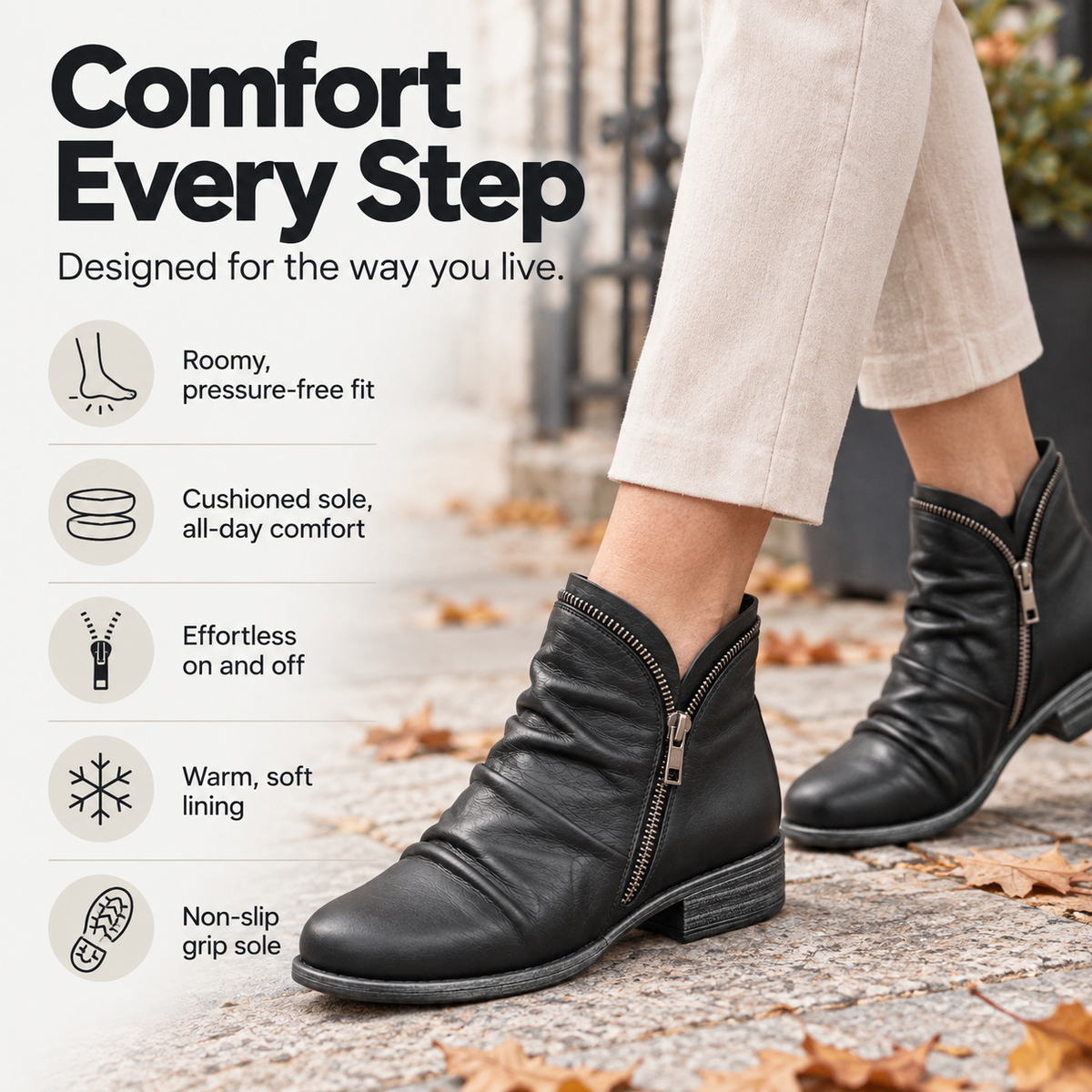 Harper | Ruched Zip-Up Ankle Boots