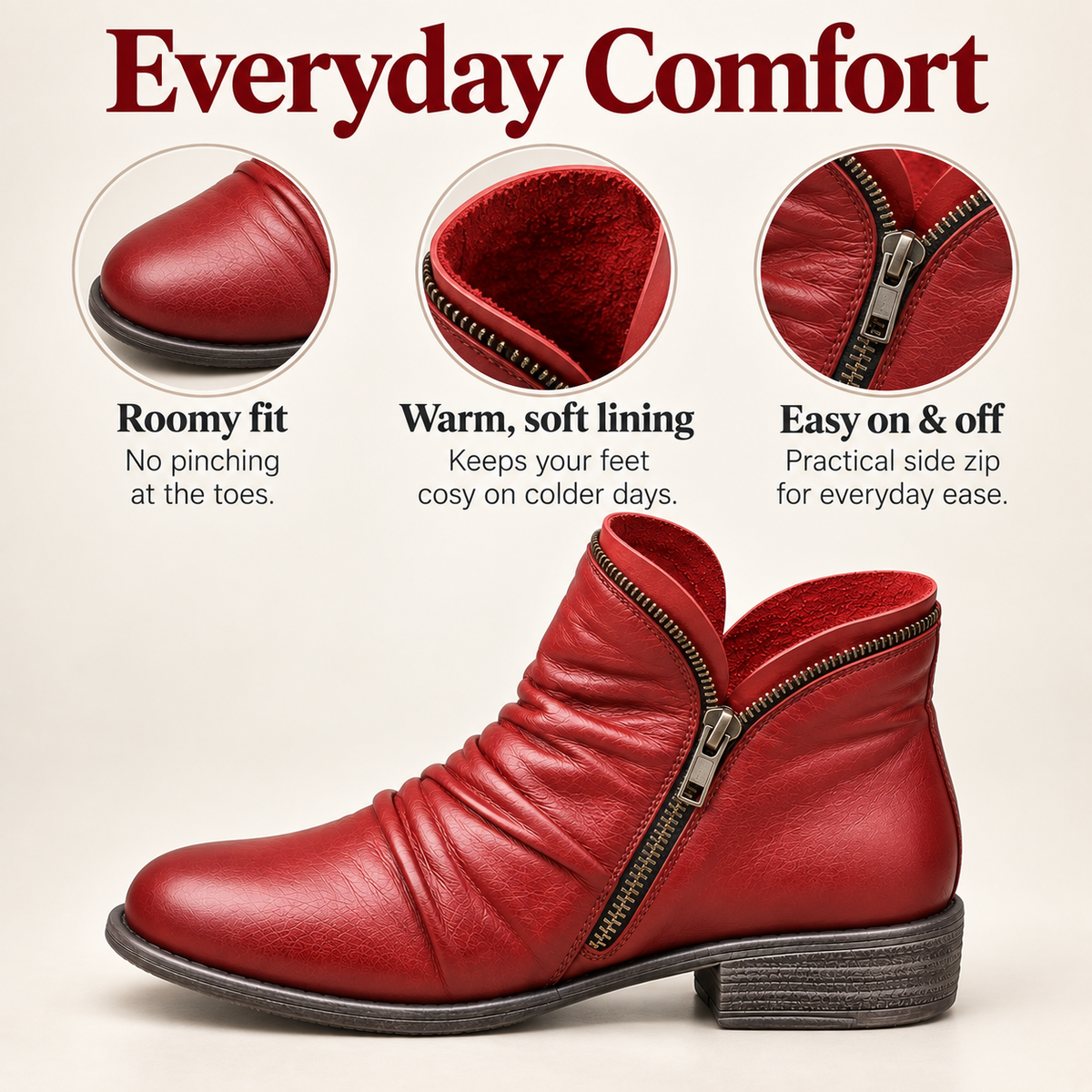 Harper | Ruched Zip-Up Ankle Boots