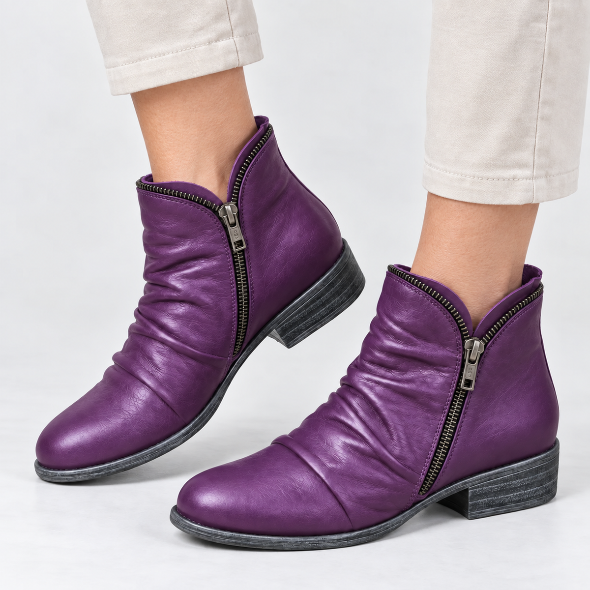 Harper | Ruched Zip-Up Ankle Boots