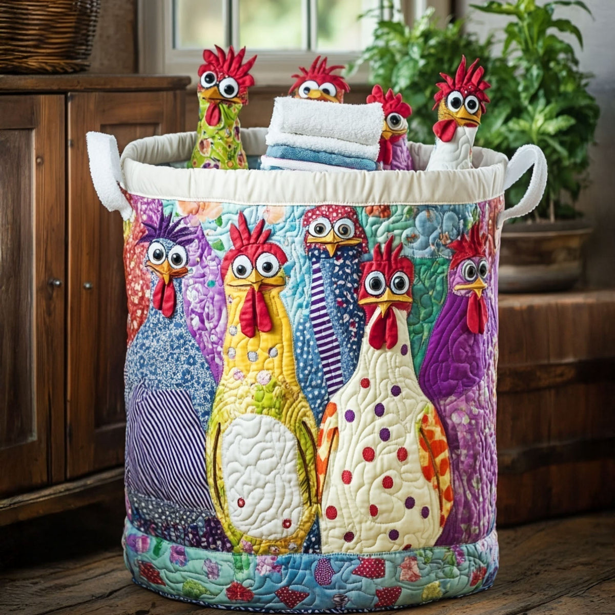 Naomi | Country Hen Patchwork Laundry Basket